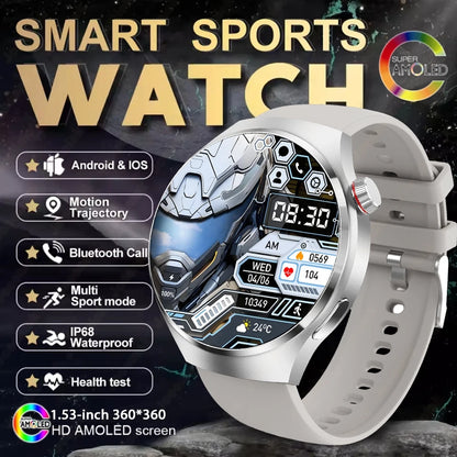 2025 New Watch 4 GT Series Smart Watch Men AMOLED Screen Heart Rate Health Monitoring Bluetooth Call Business Smartwatch Man