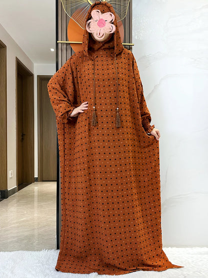 Latest Ramadan Soft Cotton Prayer Abaya Double Hats Dubai Turkey Islam Prayer Clothes Fabric Dresses Islam Women Dress Kaftan.