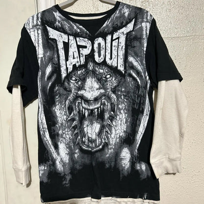 Y2K Oversized Long Sleeve Tapout T-Shirt Hip Hop Gothic Streetwear Unisex Couple Tee Summer Casual Fashion Round Neck Loose Fit.