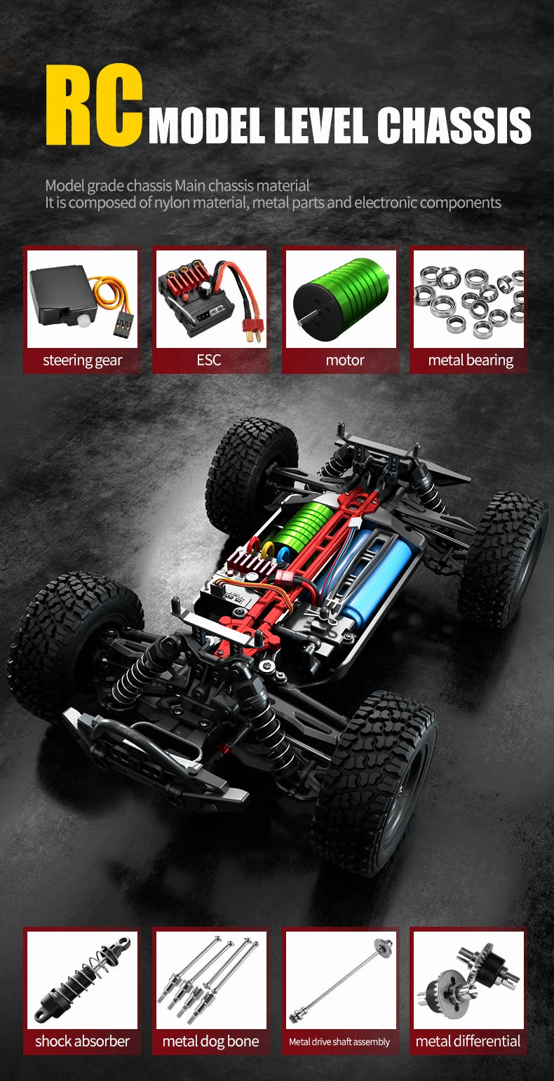 Teeggi 16101 /16102 PRO 1:16 High Speed RC Car With LED Light Drift 70KM/H 4WD RC Off-Road Car Monster Truck Toy For Kid Gifts