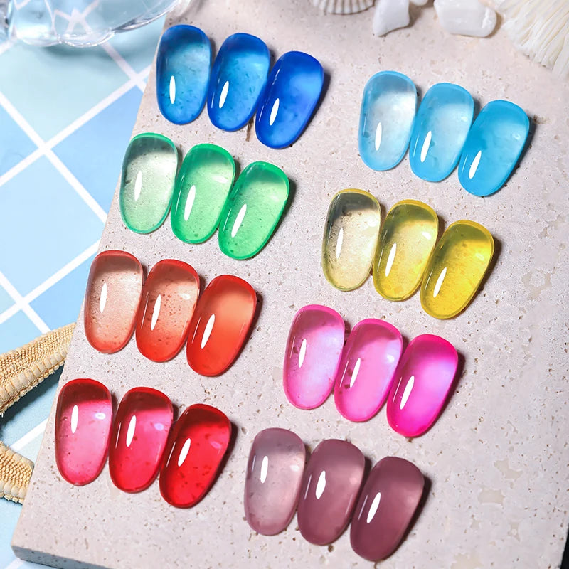 LILYCUTE 6Pcs 7ML Jelly Glass Gel Nail Polish Set Sea Blue Varnish Semi-transparent Nail Art Semi Permanent UV Gel Varnish.