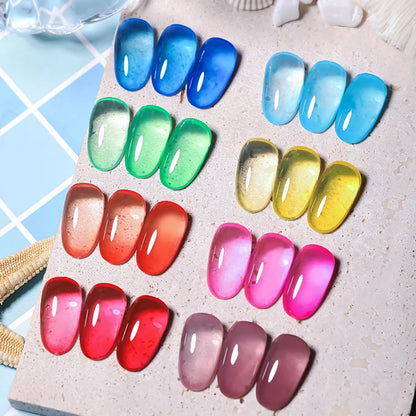 LILYCUTE 6Pcs 7ML Jelly Glass Gel Nail Polish Set Sea Blue Varnish Semi-transparent Nail Art Semi Permanent UV Gel Varnish.