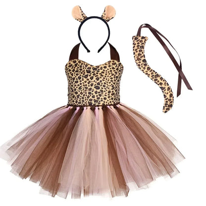 Halloween Tier Cosplay Kostüm für Kinder Wald Thema Kühe Tiger Giraffe Leopard Zebra Tutu Kleider Performance Tanz Sets