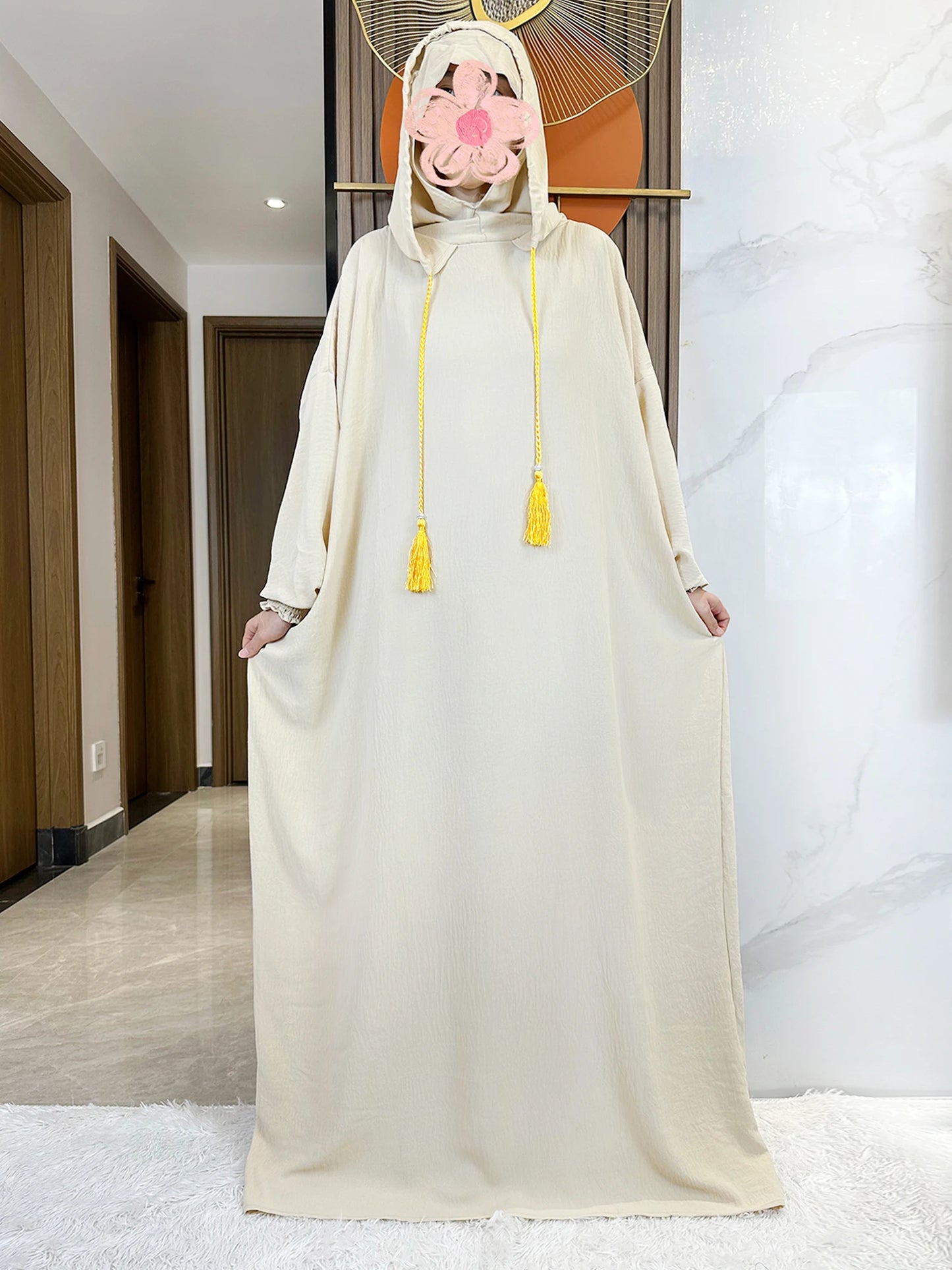 Muslim Abaya Solid Cotton Pullover Two Hat Women Eid Hooded Long Maxi Dress Turkey Kaftan Arab Robe Islamic Hijab Dubai Clothing