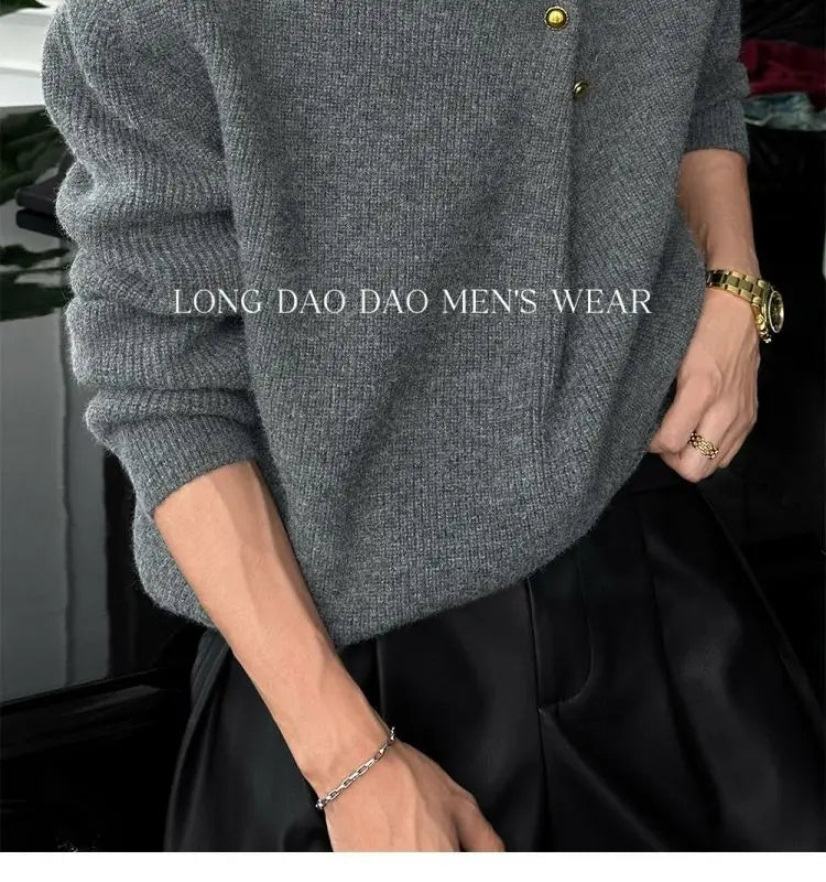 Vintage Trend Casual Autumn Winter New Men Turtleneck Solid Button Fashion Luxury Business Long Sleeve Pullovers Knitted Tops.