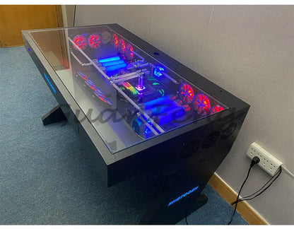 Computergehäuse für große Spieler, All-in-One-Tisch, hochwertiger Desktop, vollständig transparent, großes Gehäuse, cooler wassergekühlter Sci-Fi-Spieltisch