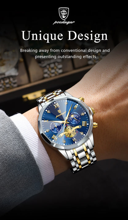 POEDAGAR Luxury Men Watch Top Original Waterproof Luminous Chronograph Man Wristwatch Stainless Steel Quartz Men's Watches Reloj.