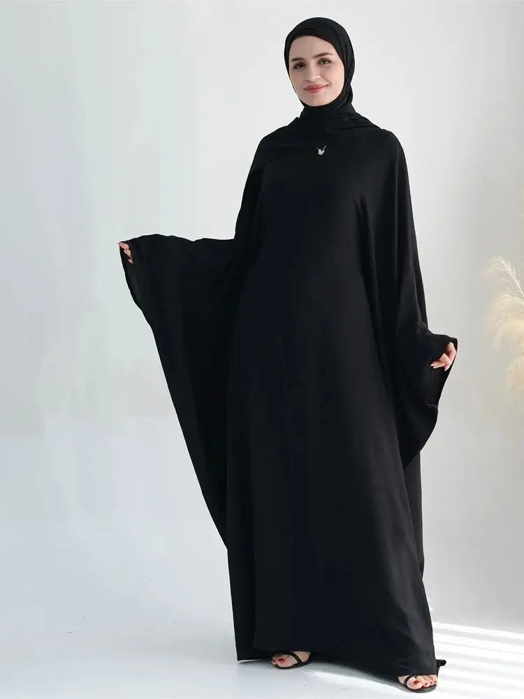 White Pink Black Brown Soft Crepe Khimar Batwing Abaya Damen 2 Piece Muslim Modest Hijab Dresses Set Kaftan Kebaya Robe Women