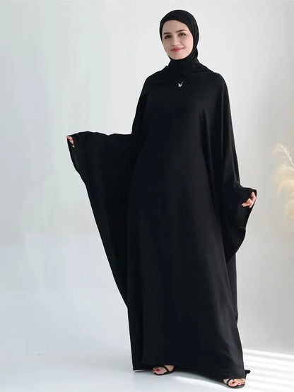 White Pink Black Brown Soft Crepe Khimar Batwing Abaya Damen 2 Piece Muslim Modest Hijab Dresses Set Kaftan Kebaya Robe Women