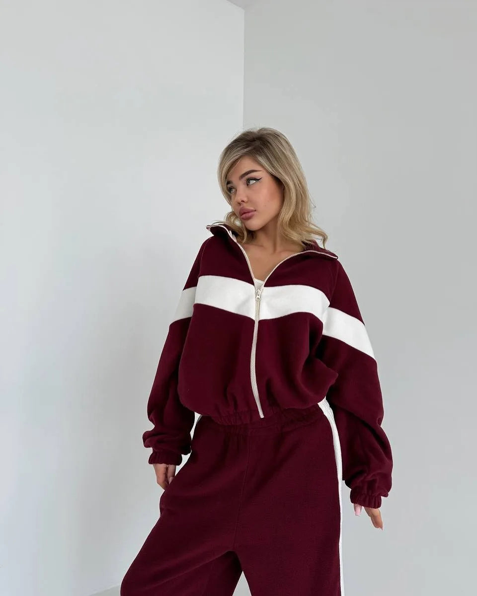 Women's Ready Zip Front Set Street Style Lightweight Hoodie & Pants Two Piece Sports Casual Fashion Loose Outdoor Outfit.
