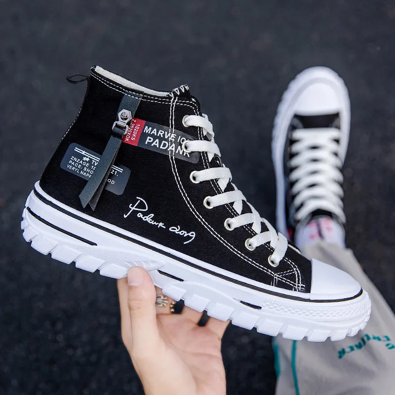 Men's Canvas Shoes High Top Sneakers Breathable Platform Casual Shoes Lace-up Flats Men Non-slip Vulcanize Shoes Tenis Masculino.