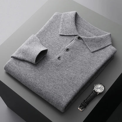 2025 Men's Autumn And Winter 100% Merino Pure Wool Knitted Sweater Men's Business Casual Knitted Polo Collar Pullover Top YJ1815