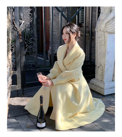 Mode frauen Lange Mäntel Winter Neue Oberbekleidung Revers Zweireiher Laterne Hülse Solide Vintage Chic Woolen Mäntel.