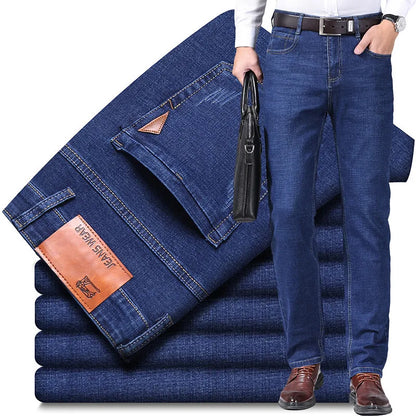 New Men Light Luxury Stretch Slim Fit Pants Comfortable Soft Business Fashion Straight Casual Denim Trousers Male Brand Clothing.