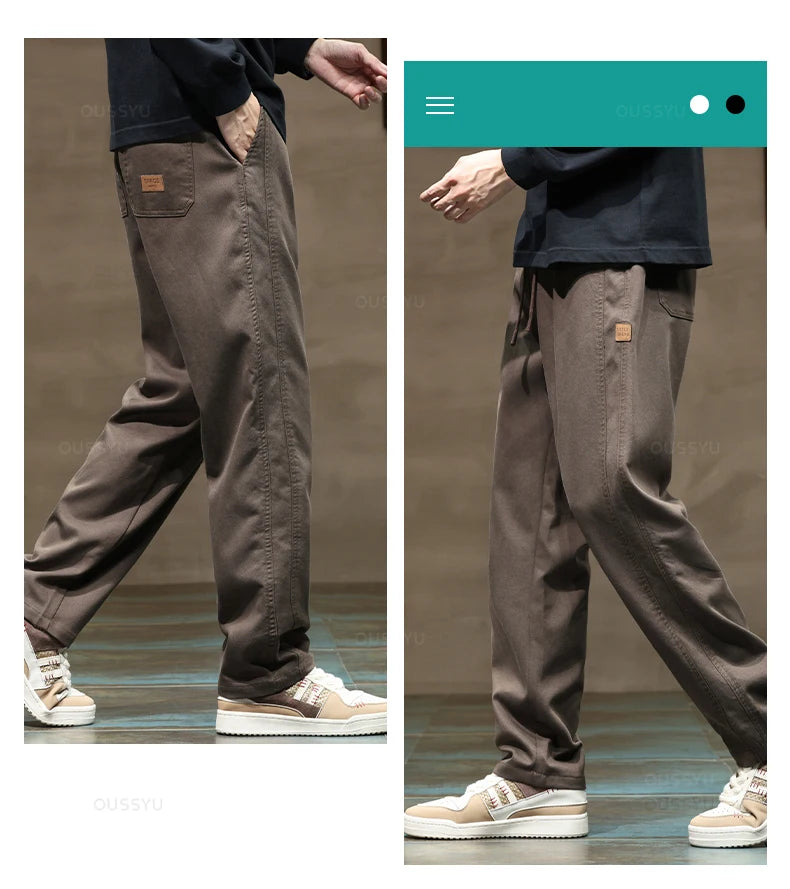 Brand Clothing New Soft Lyocell Fabric Pants Men Thick Loose Straight Drawstring Elastic Waist Korea Casual Cargo Trousers Male.