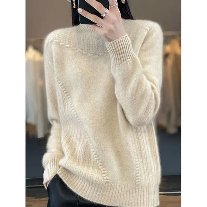 2024 herbst Neue Lose frauen Halb-rollkragen Verdickt Einfarbig Einfache Häkeln Beiläufige Gestrickte Pullover Pullover Top.