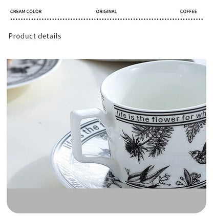 Vintage Elegant Ceramic Mug Floral bird pattern Coffee Cup and Saucer Afternoon Tea Cup Dessert Tray Exquisite Gift Water Cup.