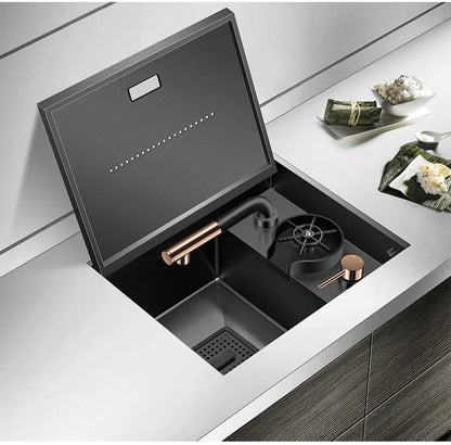 ASRAS Hidden Bar Island kitchen Sink Nanometer SUS 304 Flip Cover Hidden Handmade Small Size kitchen Sinks With Cup Rinser