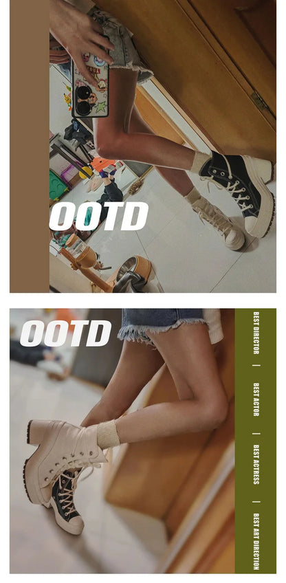 Women Platform Sneakers Canvas Shoes Personalized Luxry Heels Skateboard Lace Up Casual Fashion Outdoor Sneakers.