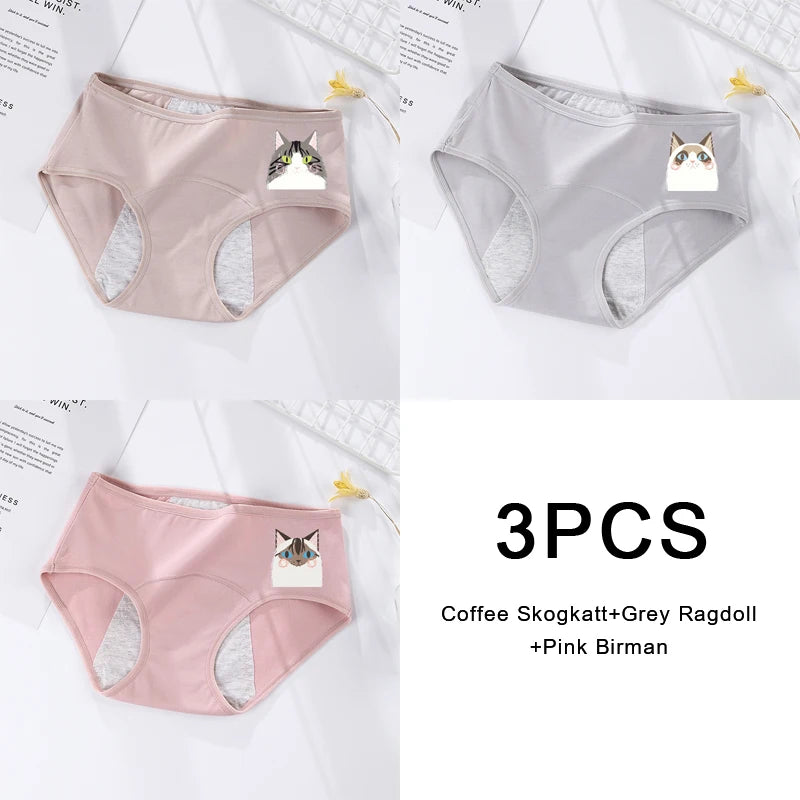 3PCS/set Women's menstrual briefs large flow postpartum water absorption leakproof briefs women's pure cotton menstrual briefs.