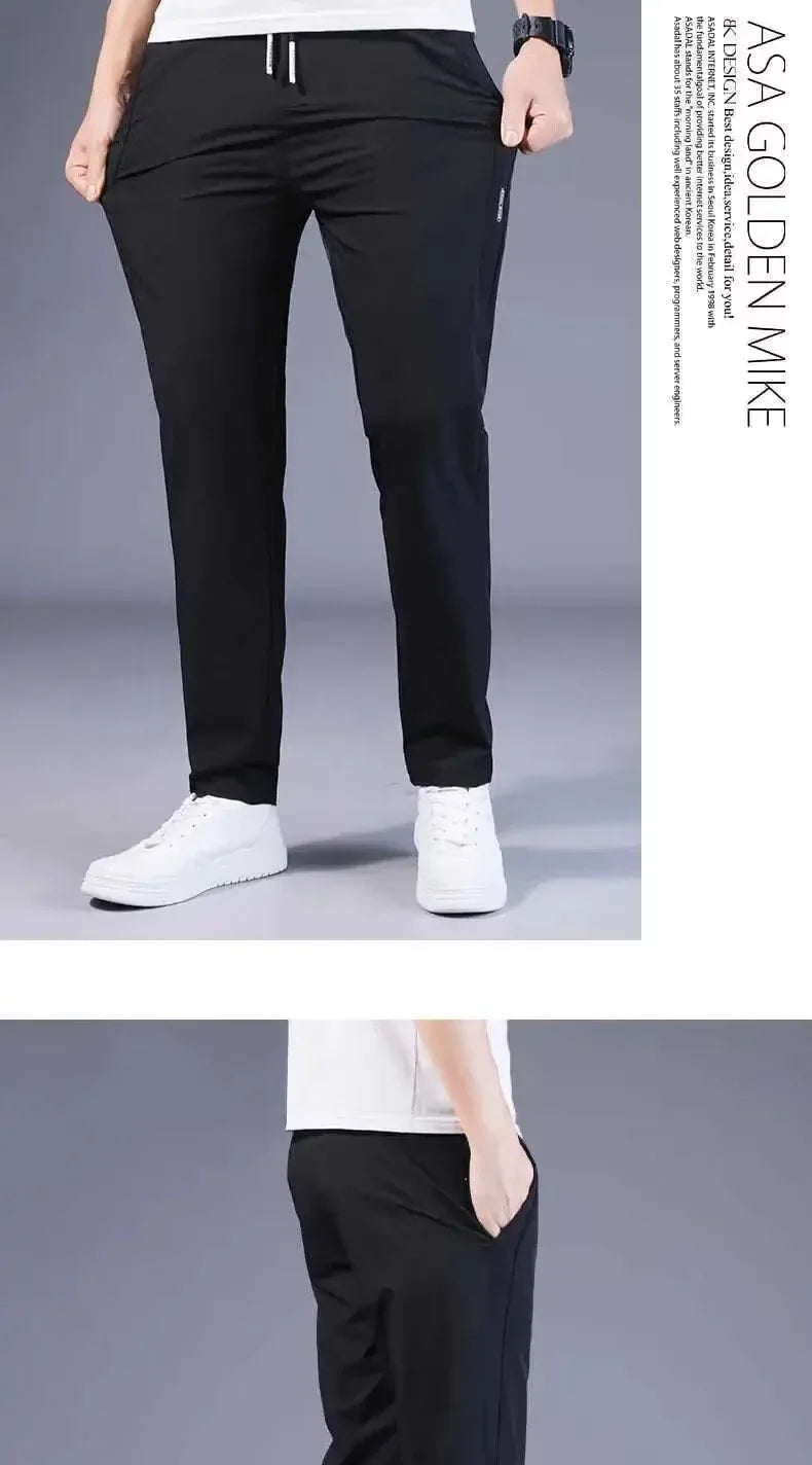 Sommer Dünne Casual Sport Eis Seide Gerade Bein Hosen Schnell Trocknend Lose Fit Große Größe Elastische Tragbare Lange Hosen für Männer.