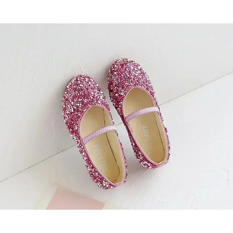 2025 Spring 1 to 12 years old girls dress shoes Beauty Pointed Toe Teen Girl Leather Shoes Bling Princess Wedding Shoes.