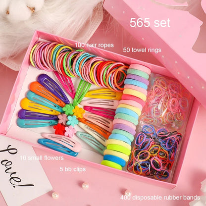 270/565/870Pcs Hair Accessories Set Girls Colorful Rubber Band Cute Flower Hairpins Children Headband Barrettes Kids Accessories.