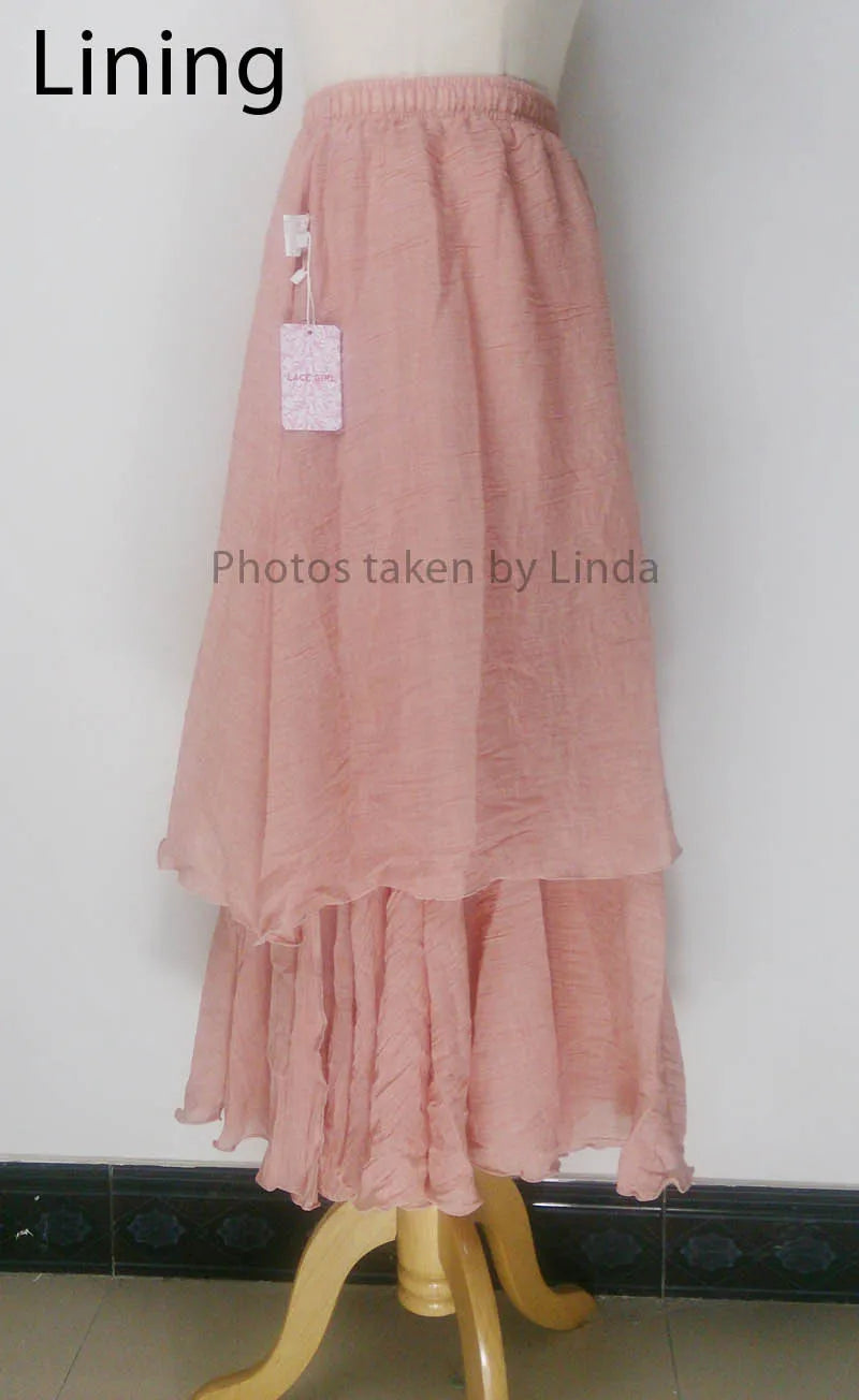 Frauen Elegante Hohe Taille Leinen Maxi Rock 2023 Sommer Damen Casual Elastische Taille 2 Schichten Röcke saia feminina 20 Farben SK53