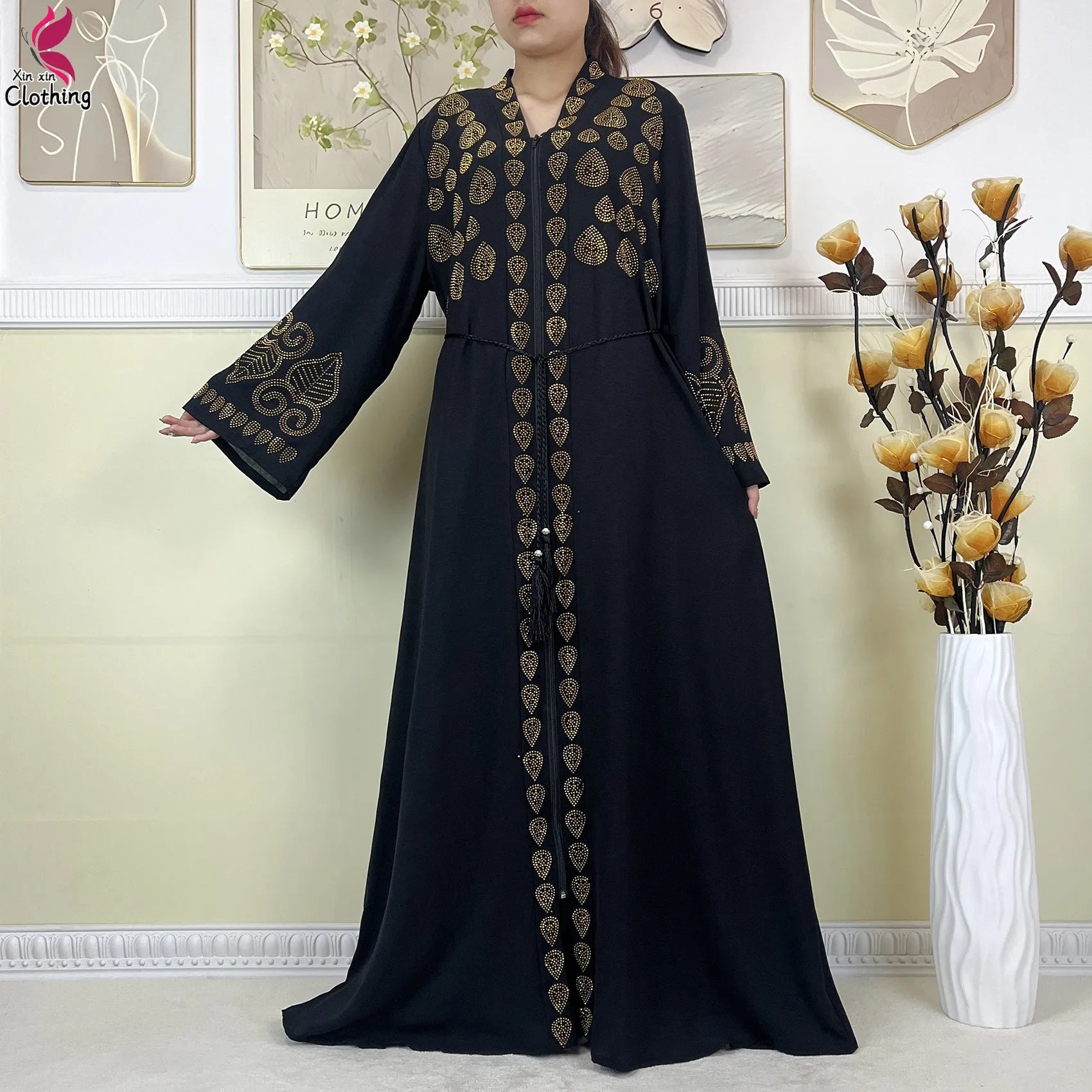 New Style Women Muslim Dress Chiffon Open Abaya 2024 Dubai Women Elegant Dress Islamic Clothing Zipper Cardigan Abaya With Scarf.