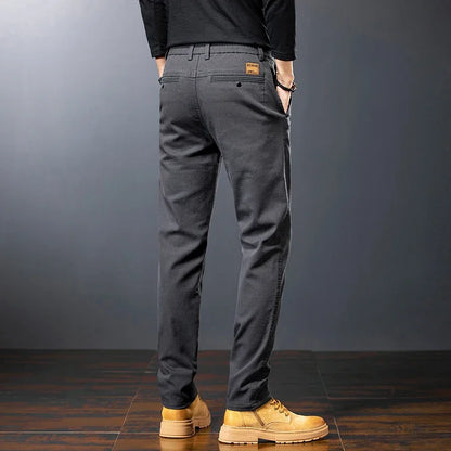 Men's Twill Slim Pants Business Straight Cotton Casual Trousers Brand Fashion Korean Elastic Coffee Black Gray Pant.