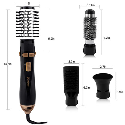 Hatteker EU 4-Head Hot Air Brush Hair Dryer Strong Wind Electric Straightener Curler Roller Comb Blower Styling Tool for Woman.