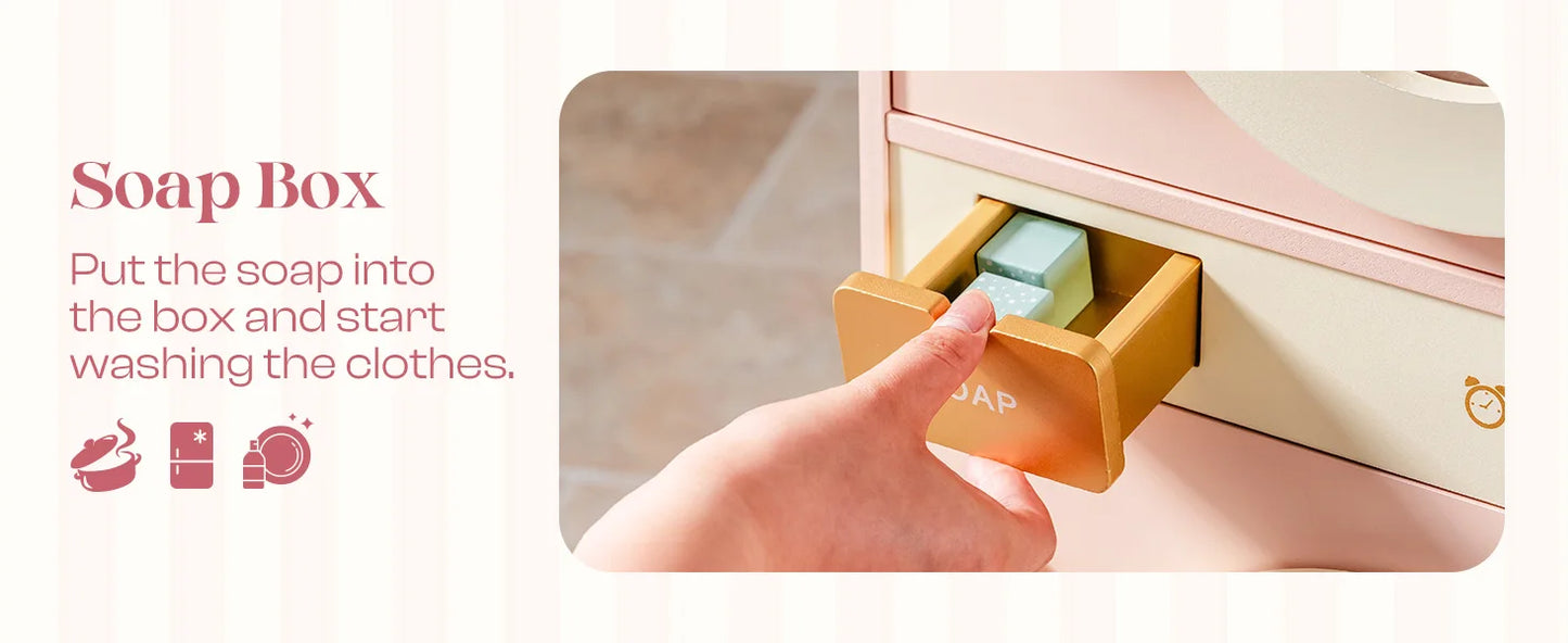 Robotime Robud Kids Corner Kitchen Playset Wooden Play Kitchen Set with Realistic Sound Pretend Play Gift for Boys Girls Pink.