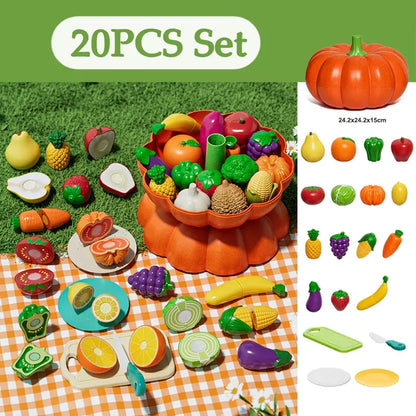 Kid Pretend Play Kitchen Toy Set Simulation Cut Fruit Vegetables Sensory Game Make Pizza Food Cook Girl Interactive Education To