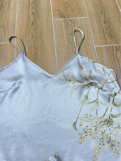 Elegante Cami-Tops mit Blumendruck, Rüschensaum, Shorts, Pyjama-Set, Damen-Nachtwäsche, Loungewear.