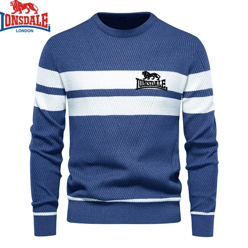 Embroidered LONSDALE Mens Boys Winter Stripe Sweater Thick Warm Pullovers Men's O-neck Basic Casual Slim Comfortable Sweaters.