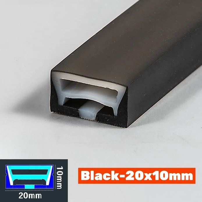 1-5m Black Silicone Tube LED Neon Light DC12V Flexible Recessed Diffuser Channel Waterproof Wall Ceiling Ribbon Rope Strip Light