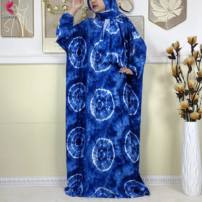 2025 New Muslim Abayas For Women Ramadan Prayer Garment Dubai Middle East Femme Robe Cotton Loose African Dress Turban Attached.