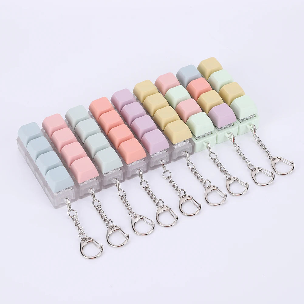 Keyboard Caps Toy Press Stress Relief Fidget 4 Key Button Keycaps Fidget Keychain Keyboard Keychain Toys Finger Keyboard Key Toy.