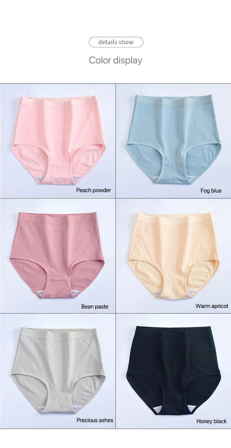 3pcs Cotton Women Panties Lady Plus Size Underwear Large Size High Waist Briefs Breathable Solid Color Female Lingerie.