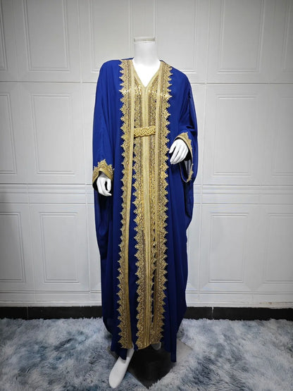 Eid Frauen Abaya Kleid Muslim 2-teiliges Set Strickjacke mit Innenkleid Schnürmantel Kaftan Robe Jalabiya Ramadan Marokko Kaftan 2025