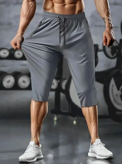 Freizeithosen für Herren, Freizeithosen aus Eisseide, kurze Sporthosen, hochelastisch, Reißverschlusstaschen, elastische Hosen, modische Freizeithosen.