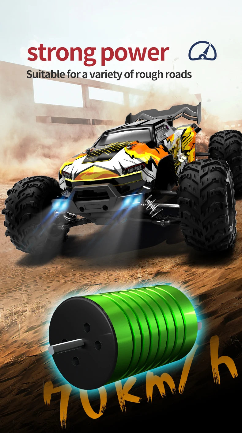 Teeggi 16101 /16102 PRO 1:16 High Speed RC Car With LED Light Drift 70KM/H 4WD RC Off-Road Car Monster Truck Toy For Kid Gifts.