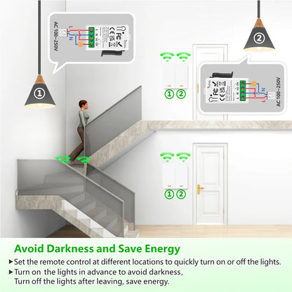 433 MHz intelligenter Lichtschalter AC 110 V 220 V Empfänger und 1/2/3 Gang 86 kabelloser Drucktastenschalter, Übertragung 50 m für Heimwerker.