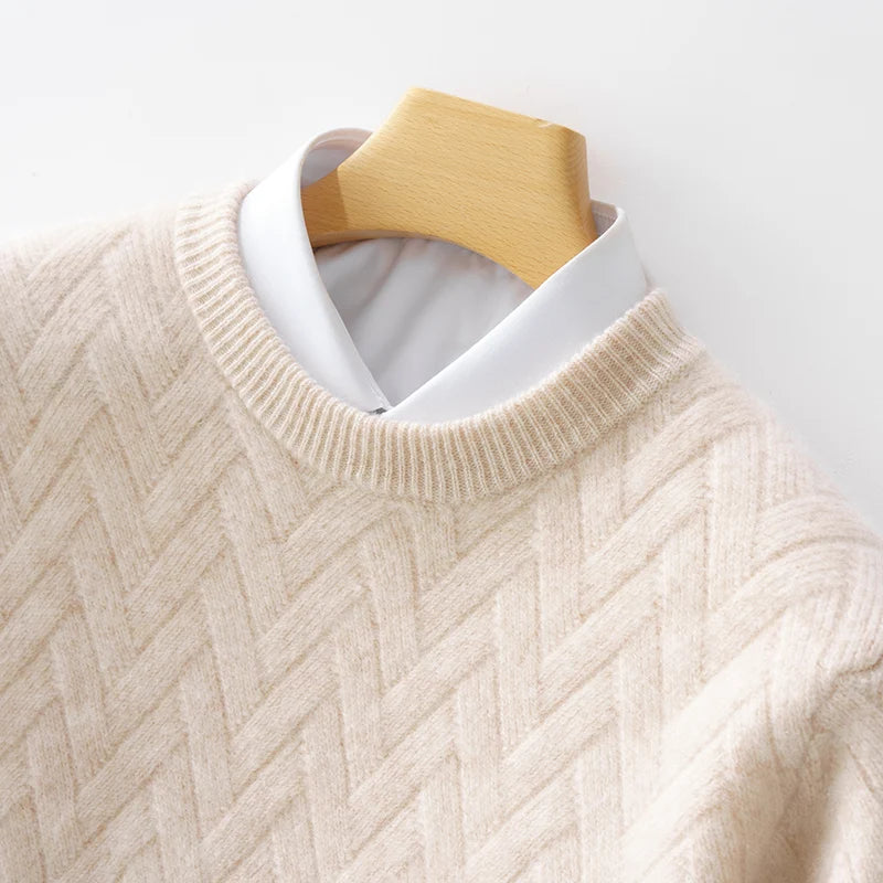 Men 100% Merino Wool New O-Neck Fashion Solid Color Sweater Long Sleeves Pullover Cashmere Soft Warm Comfortable Clothing Top.