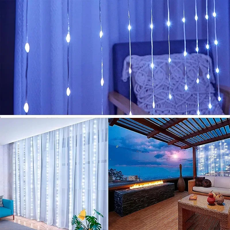 300 LED-Vorhang-Lichterkette, 8 Modi, USB-Stecker, Kupferdraht, Lichterkette für Schlafzimmer, Fenster, Weihnachten, Hochzeit, Party, warmweiß.
