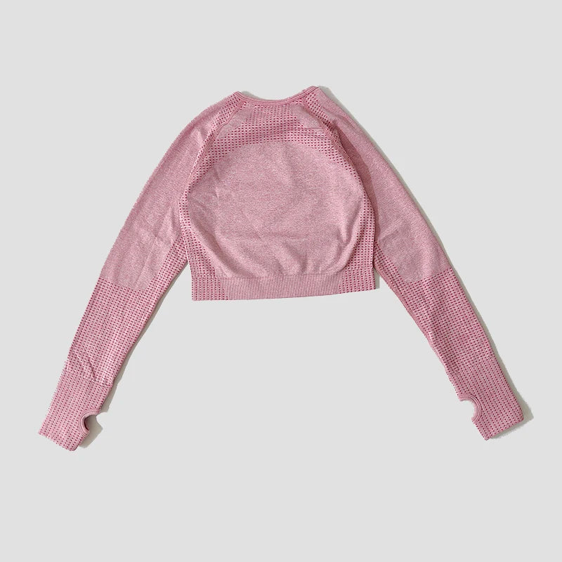 Women Seamless Long Sleeve Crop Top Yoga Shirts with Thumb Hole Running Fitness Workout Gym Sports Top Shirts Sportswear