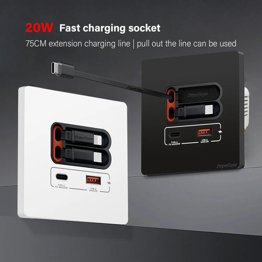 EU Universal 20W USB C Smart Steckdose Panel mit Dual Typ-C Schnellladeanschlüssen Steckdose, Handy-Lade-Typ-C-Buchse.