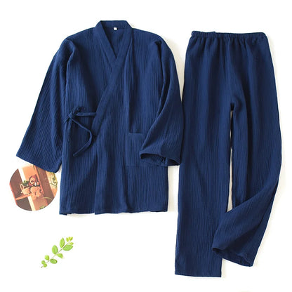 2025 japanisches Kimono-Set, 100 % Baumwolle, Pyjama, zweiteilig, Paar, Yukata, lockerer Herren- und Damen-Schweißdampfanzug, Heimservice-Set