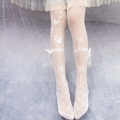 Butterfly at Night ~ Sweet Lolita Tights Sheer Wedding Pantyhose for Summer by Yidhra.