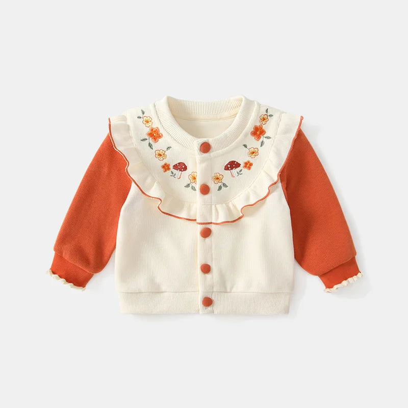 Kawaii Baby Mädchen Kleidung Pilz Sets Herbst Infant Rüschen Kragen Langarm Top Hosen Zwei-Stück Neugeborenen Baumwolle Outfit.